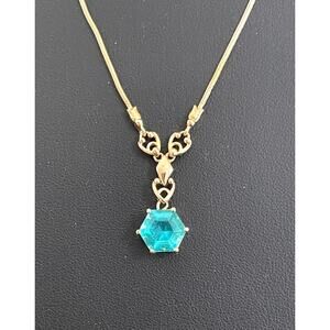 Ross Simons Necklace Aqua Blue Topaz CZ 18k gold 925 Sterling Silver M28